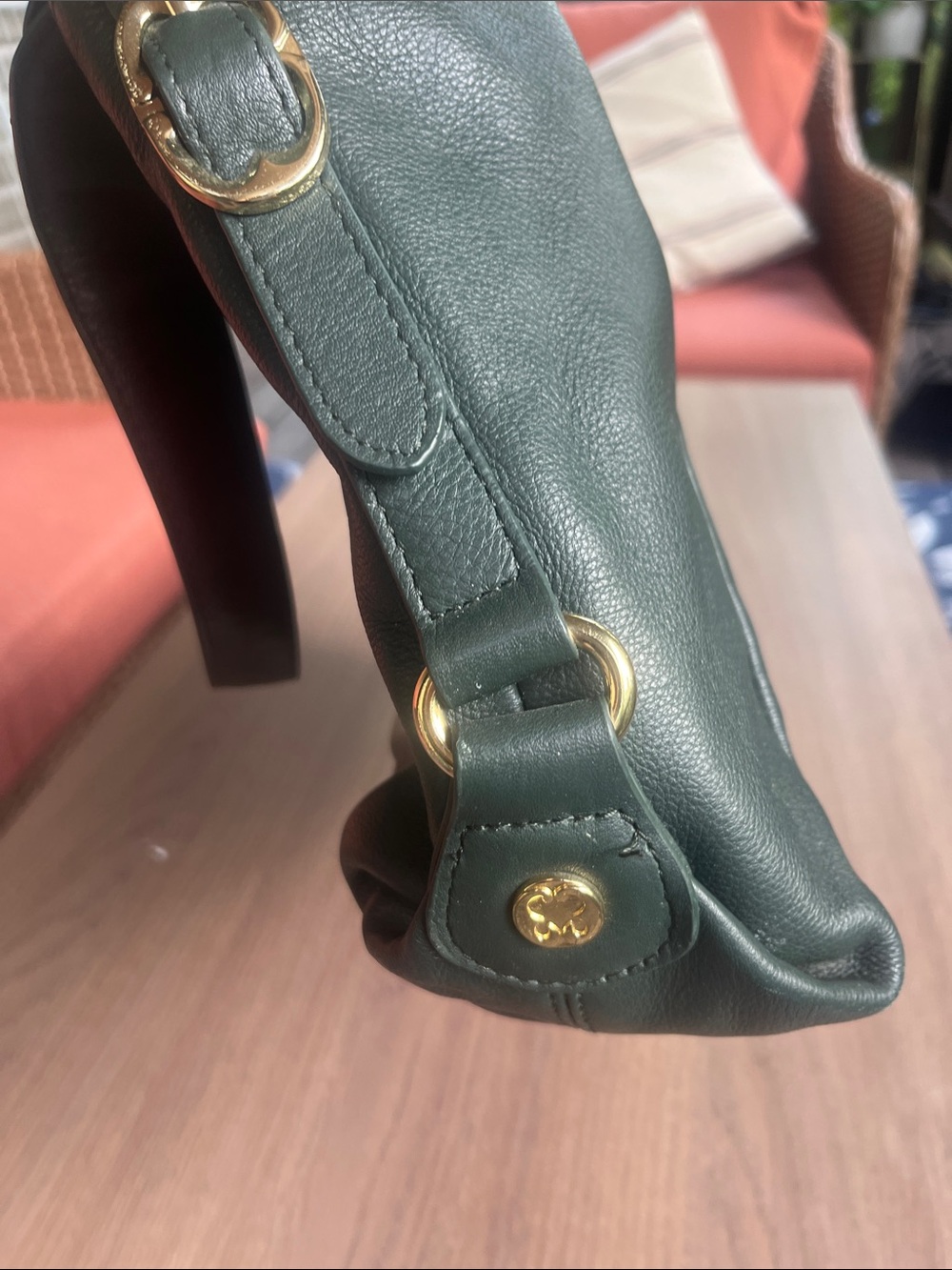 Emma Fox Dark Green Leather Shoulder Bag with Gold Accent - Picture 4 of 11
